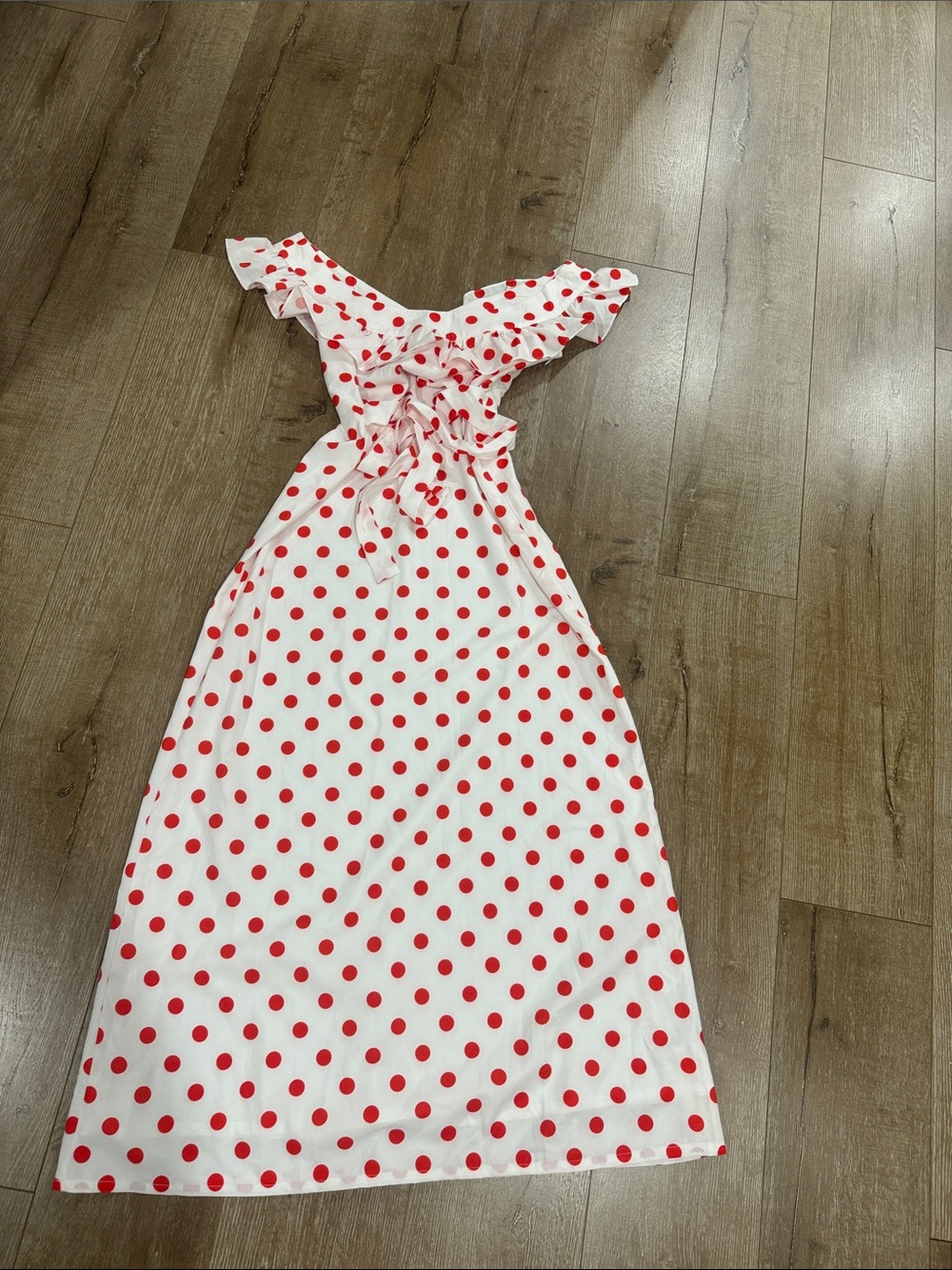 Commense White Maxi Dress with Red Polka Dots